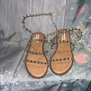 Steve Madden Clear Studded Ankle-Strap Sandals in Clear/Tan